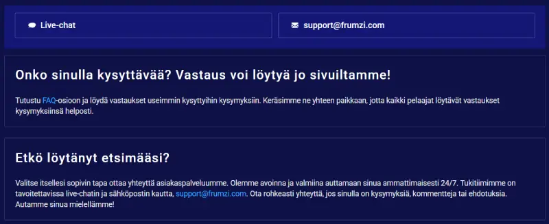 Frumzi Casino Asiakaspalvelu